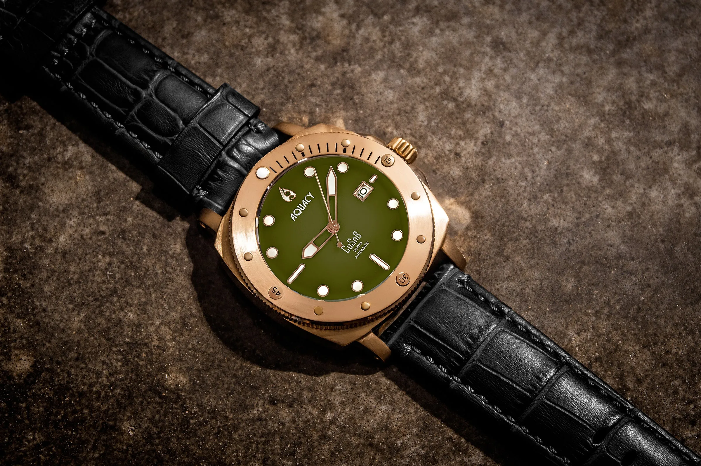 Aquacy Bronze CuSn8 Series Automatic Men's 200m Watch 44mm Olive Drab Green Dial