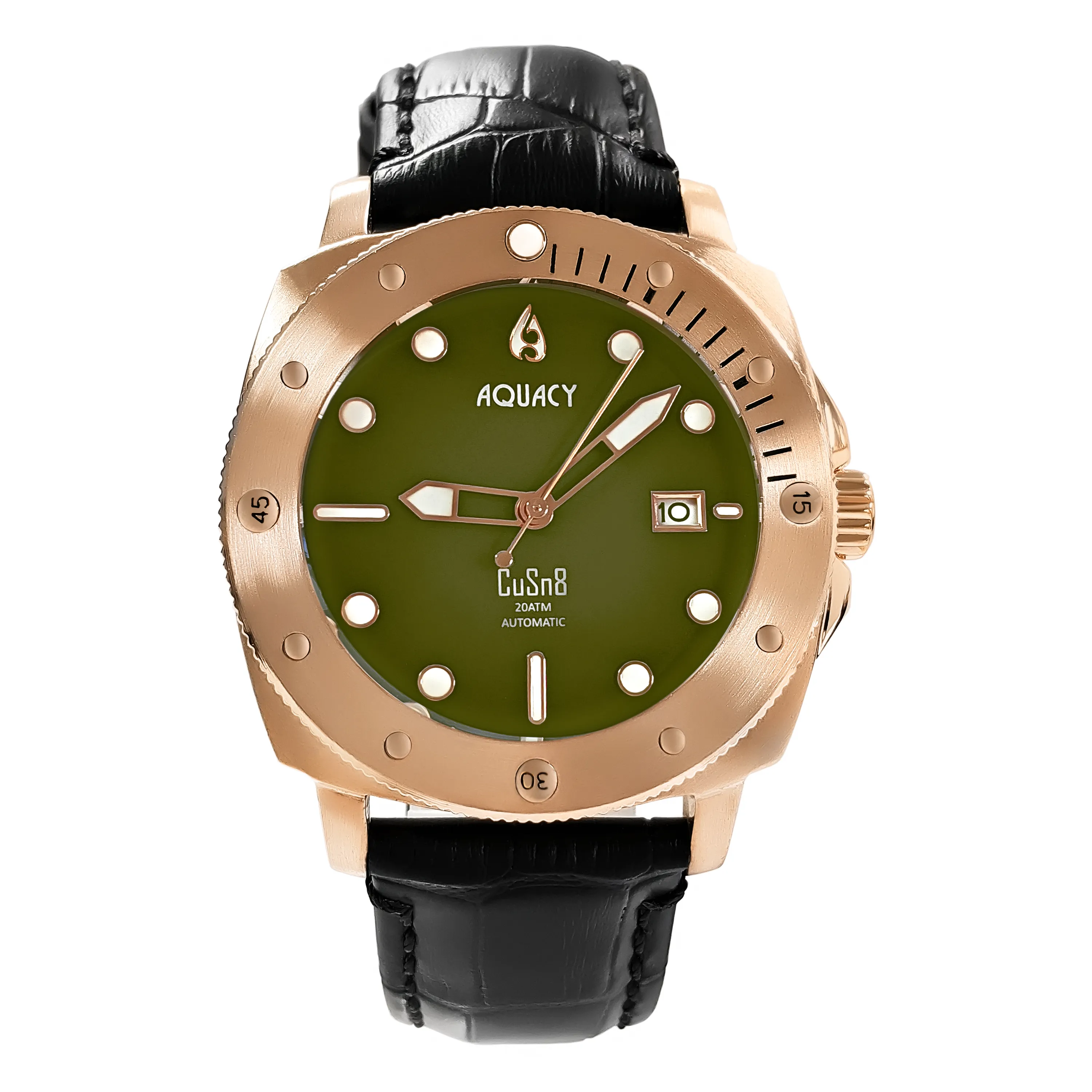 Aquacy Bronze CuSn8 Series Automatic Men's 200m Watch 44mm Olive Drab Green Dial