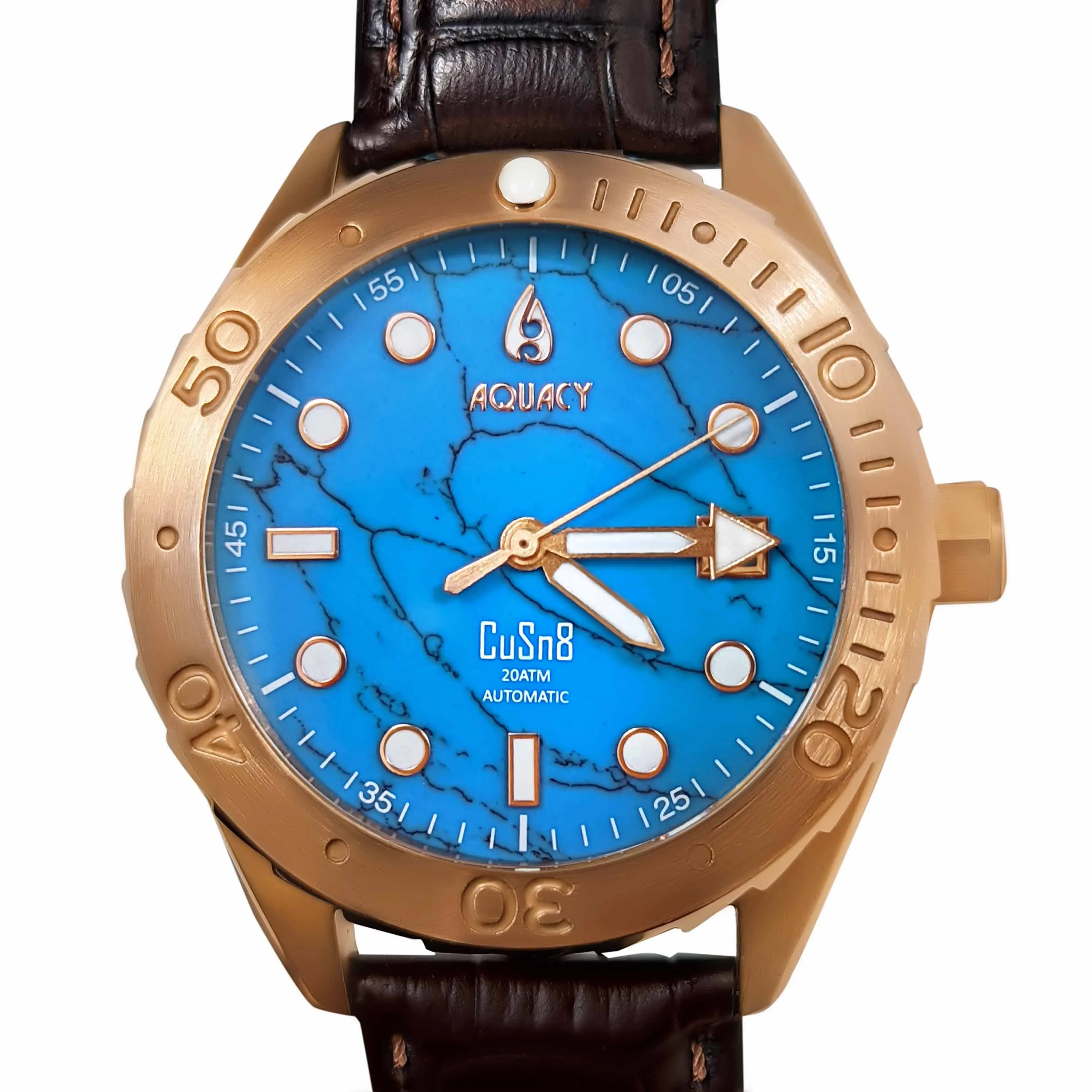 Aquacy Bronze CuSn8 Turquoise Men's  Watch Automatic with Leather  200M