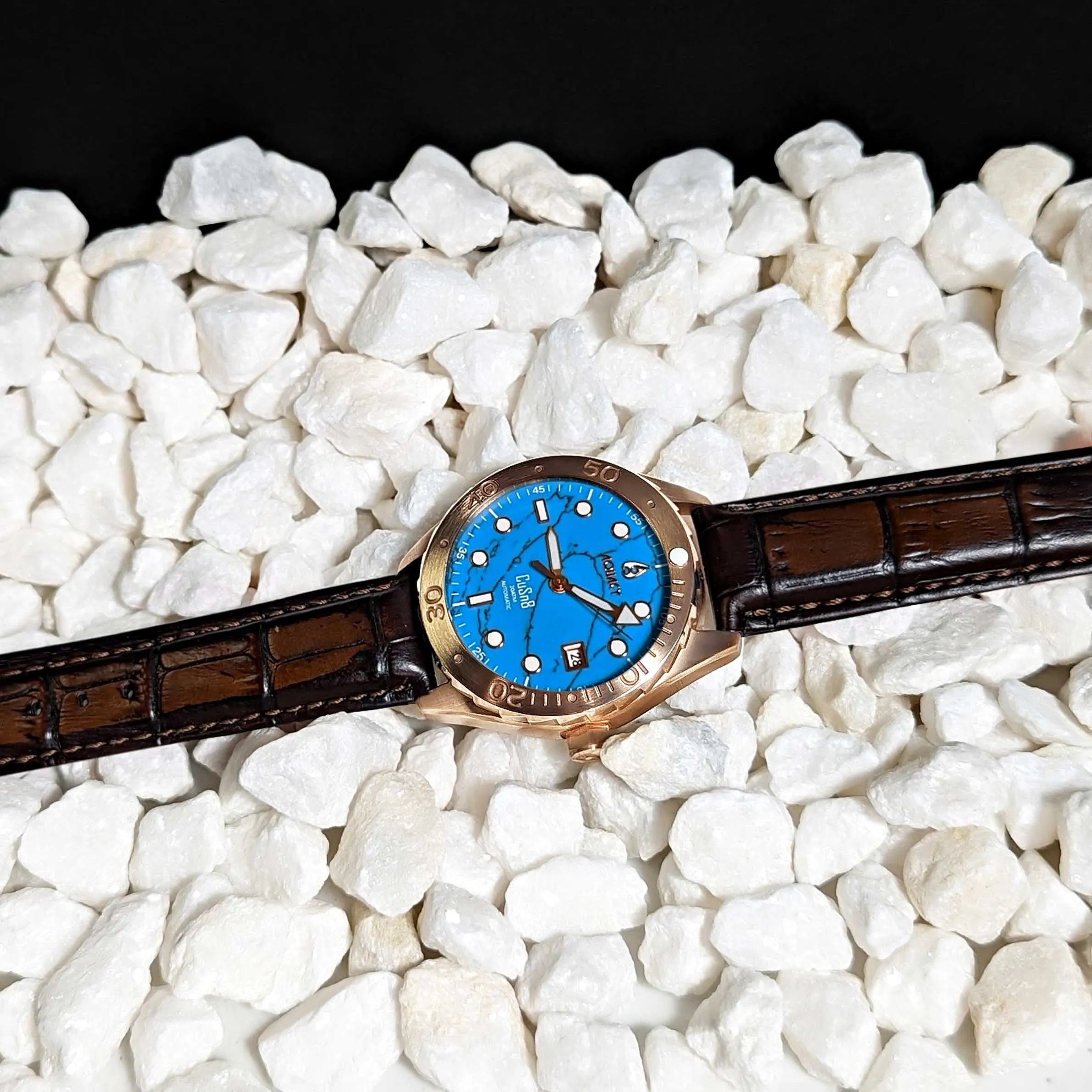 Aquacy Bronze CuSn8 Turquoise Men's  Watch Automatic with Leather  200M