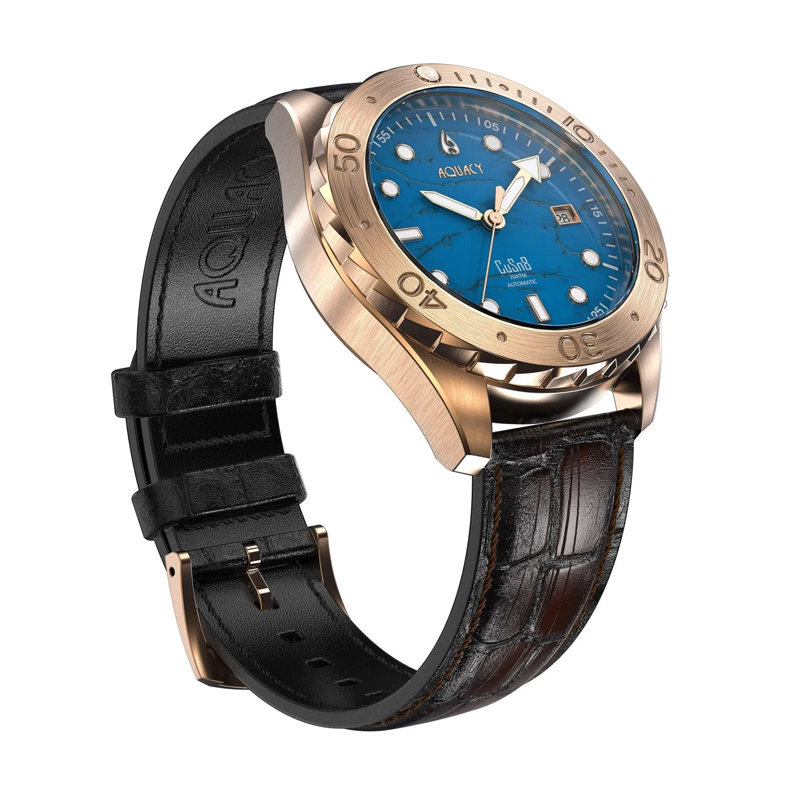 Aquacy Bronze CuSn8 Turquoise Men's  Watch Automatic with Leather  200M