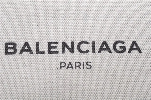 Auth BALENCIAGA Navy Clip M Clutch Hand Bag Canvas Calf Skin 420407 Ivory 5538D