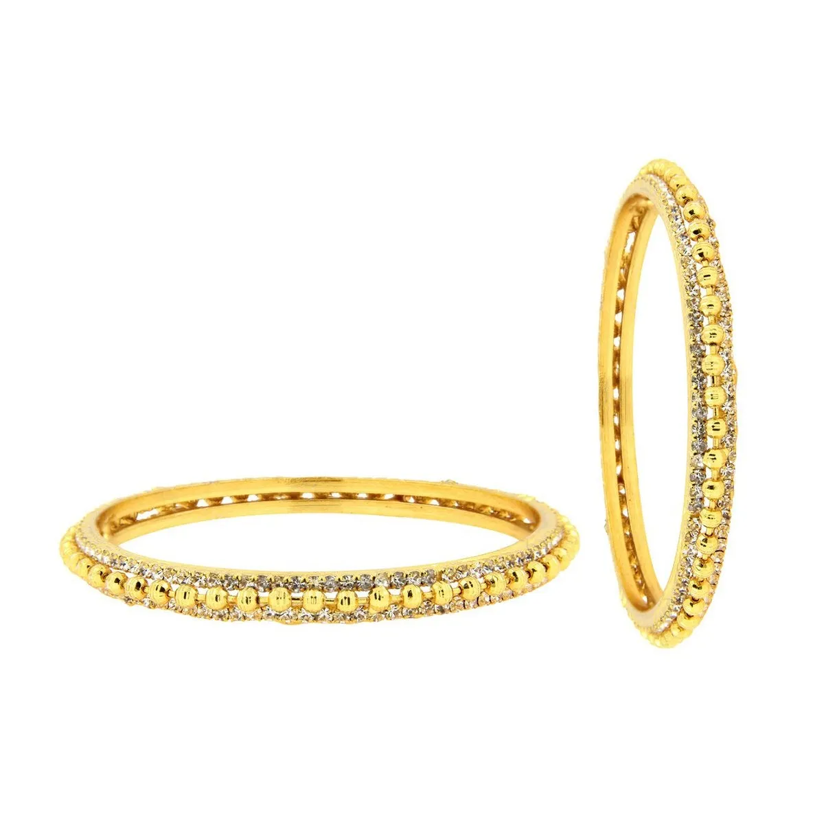 Ball American Diamond Cz 22K Gold Plated Brass Bangle Pair For Women