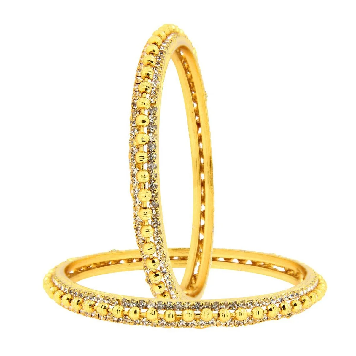 Ball American Diamond Cz 22K Gold Plated Brass Bangle Pair For Women