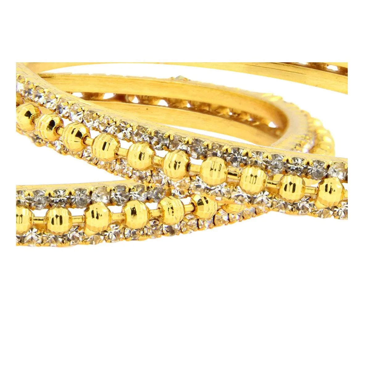 Ball American Diamond Cz 22K Gold Plated Brass Bangle Pair For Women