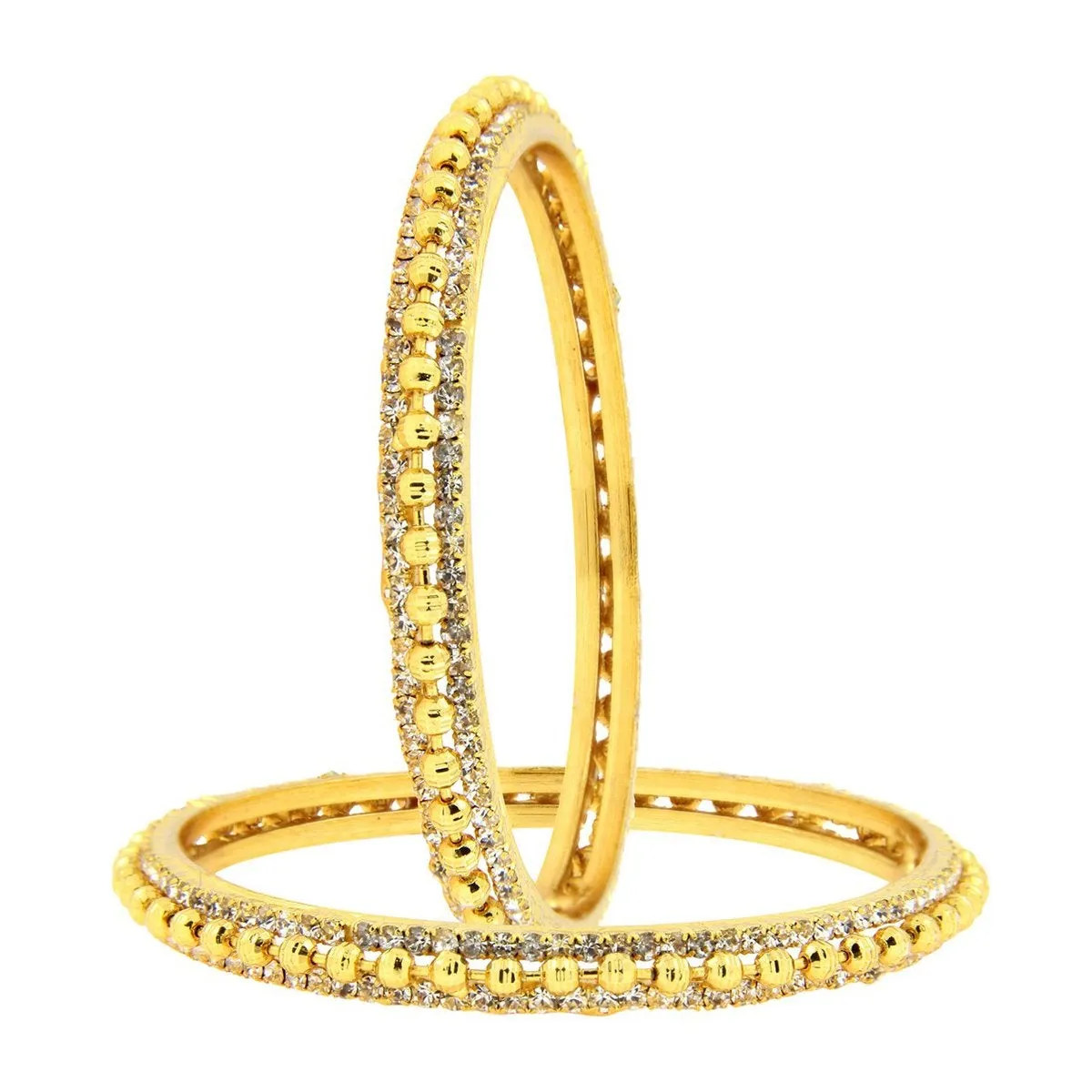 Ball American Diamond Cz 22K Gold Plated Brass Bangle Pair For Women