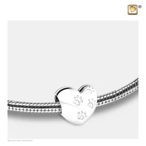 Bead: LoveHeart w/Paws - Rhodium Plated - BD2001