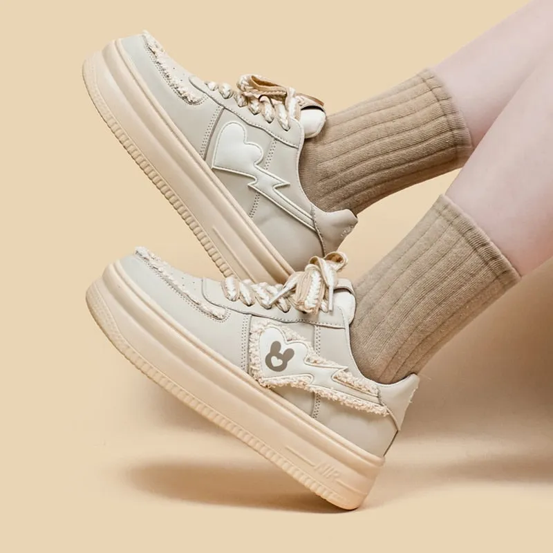 Beige Bunny Wedge Sneakers