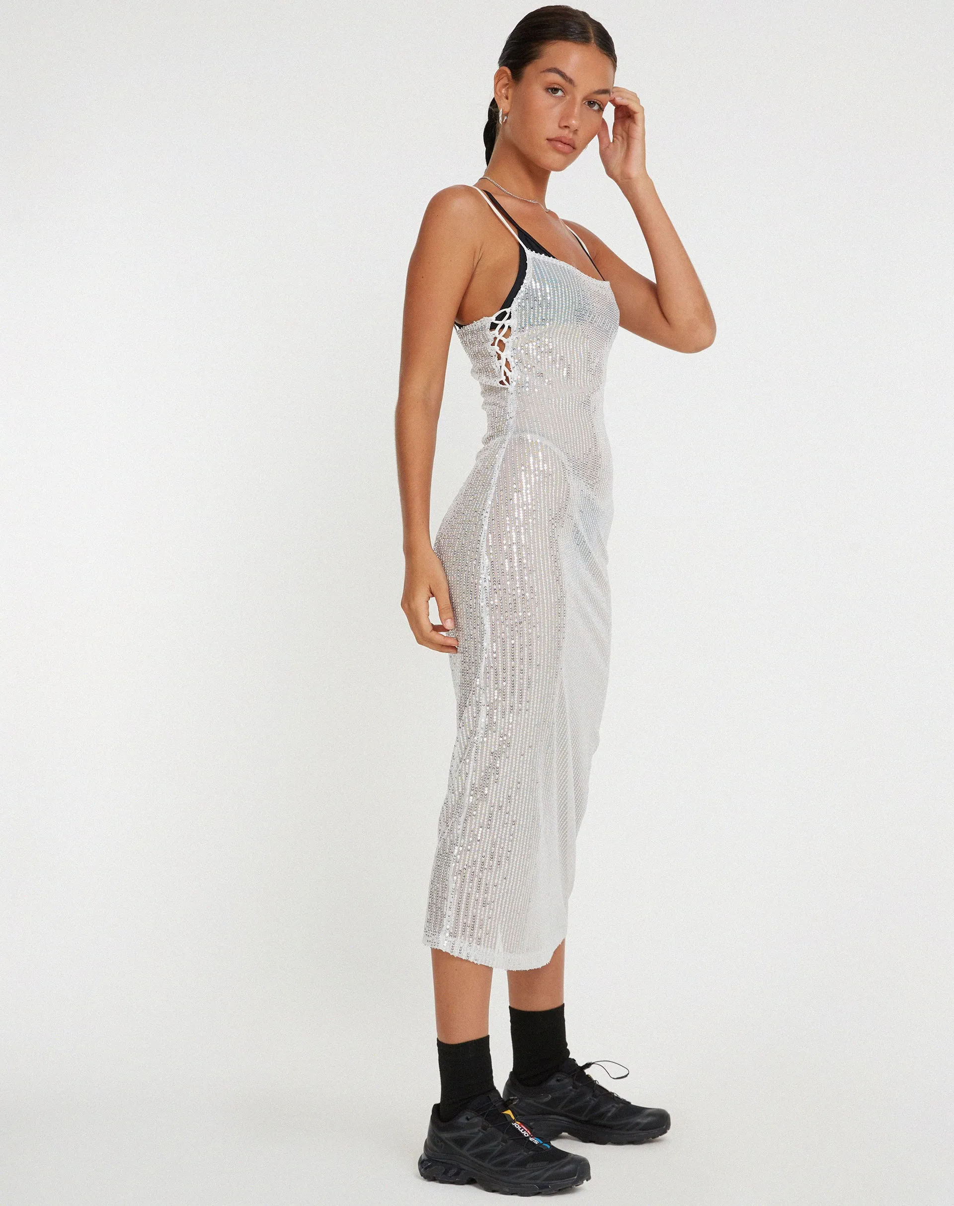 Bidelia Dress in Sequin Silver