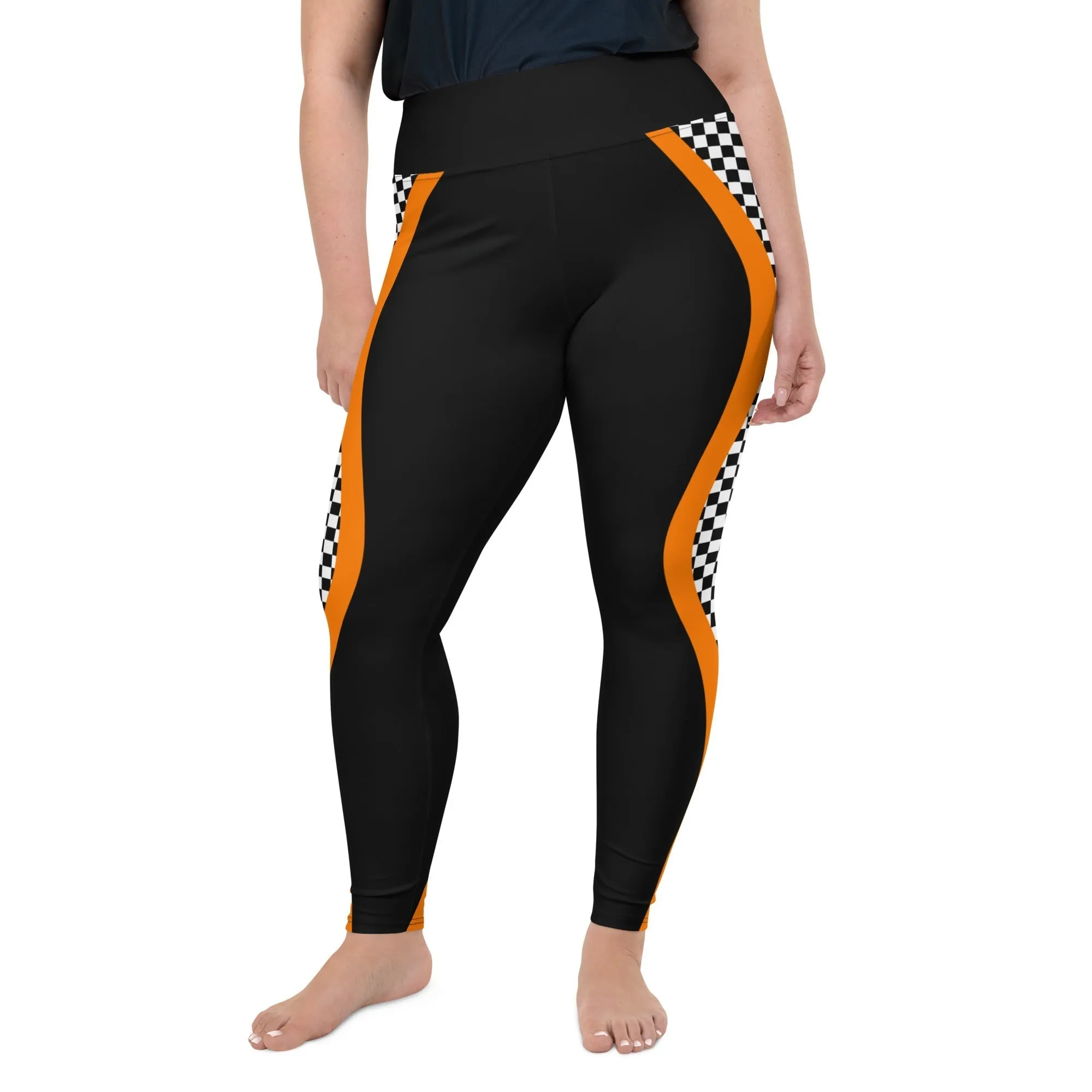 Black and Orange Checkered Plus Size Leggings