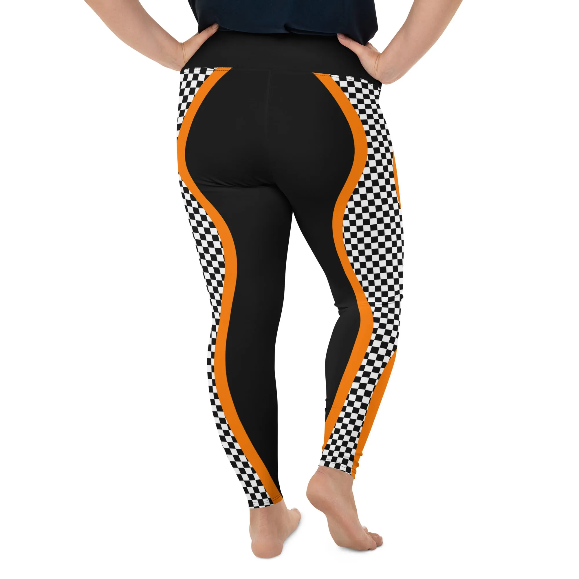 Black and Orange Checkered Plus Size Leggings