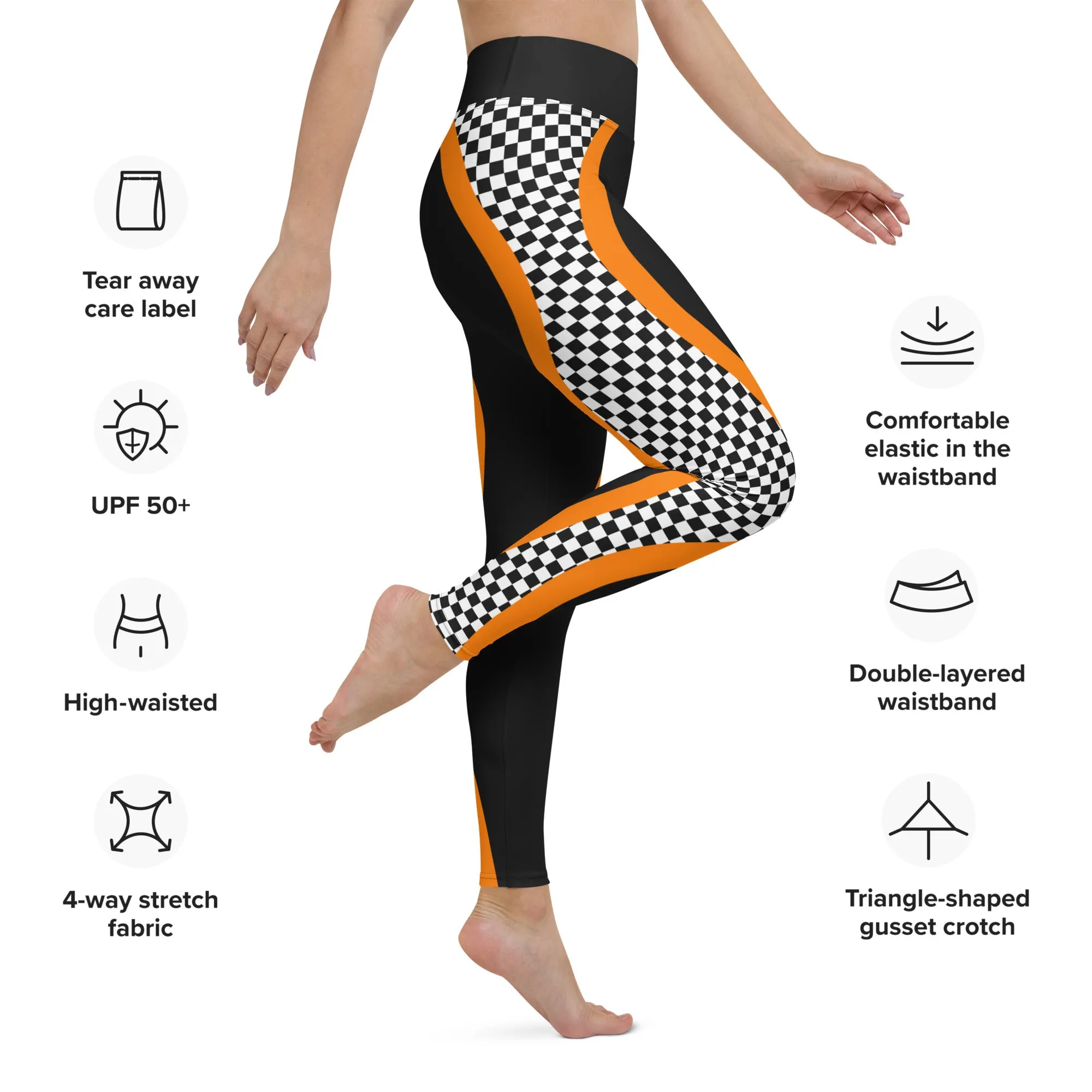 Black and Orange Checkered Yoga Leggings