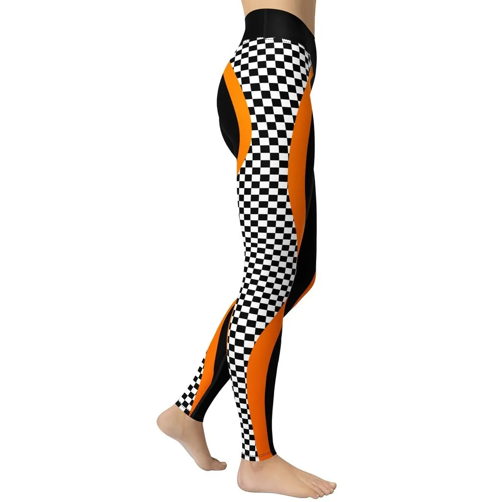 Black and Orange Checkered Yoga Leggings