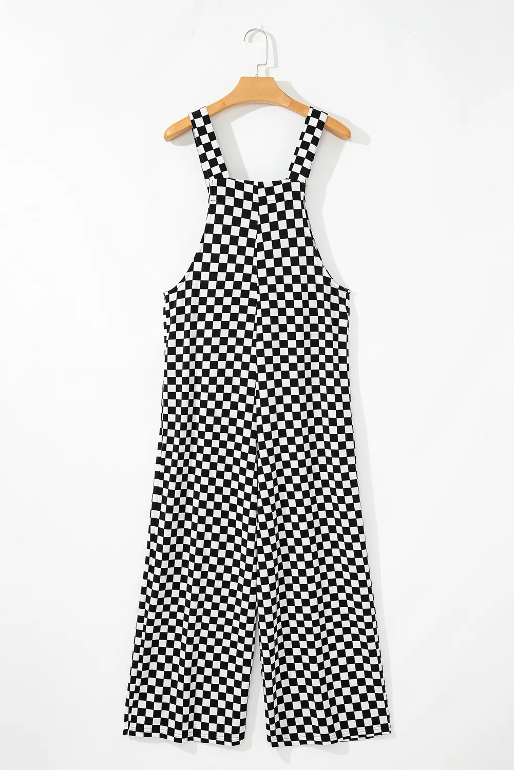 Black Checkered Print Pocketed Wide Leg Jumpsuit