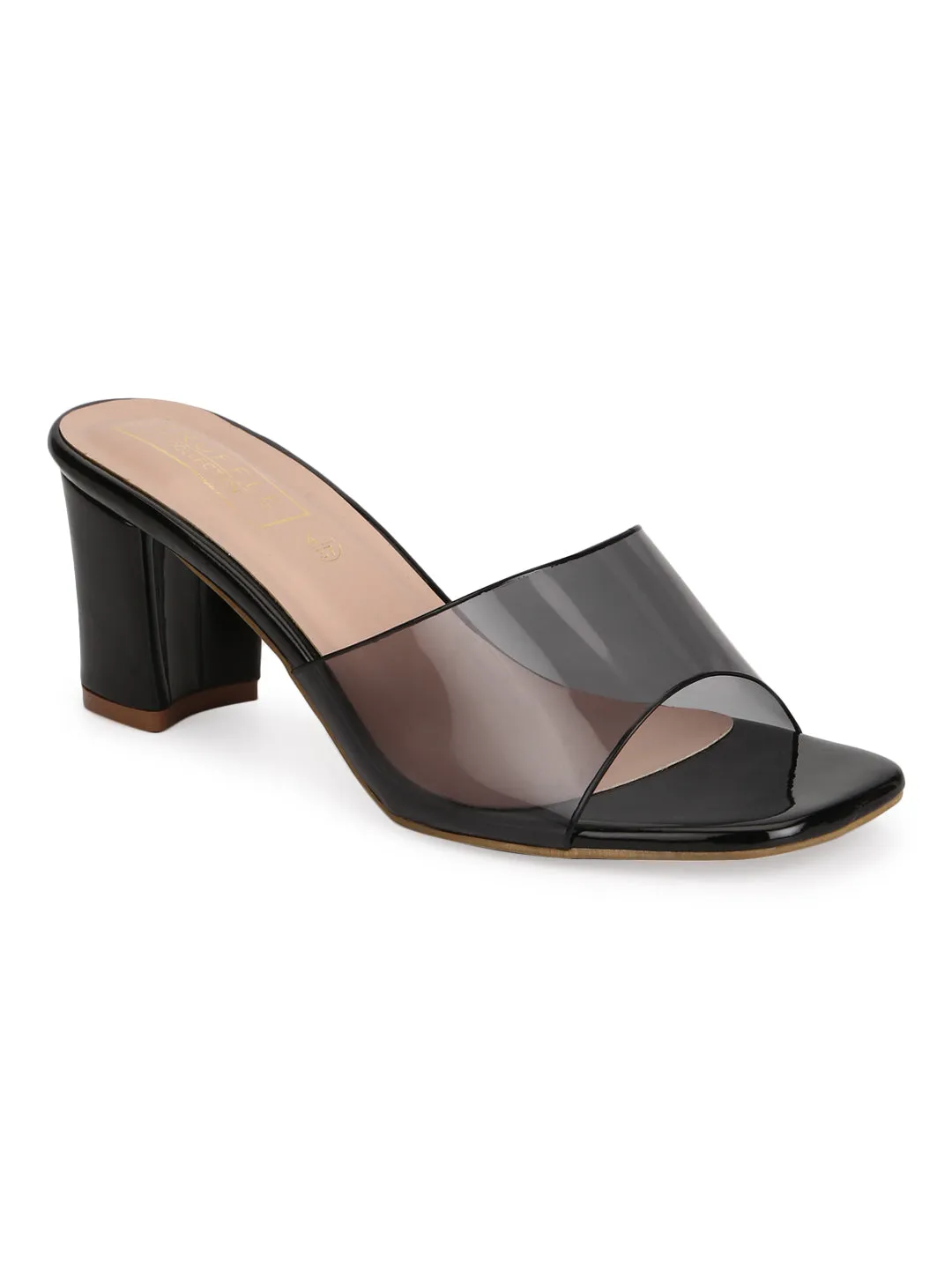 Black Patent Perspex Clear Strap Mules