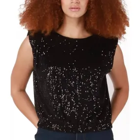 BLACK TAPE Sequin Padded-Shoulder Cap-Sleeve Top Large