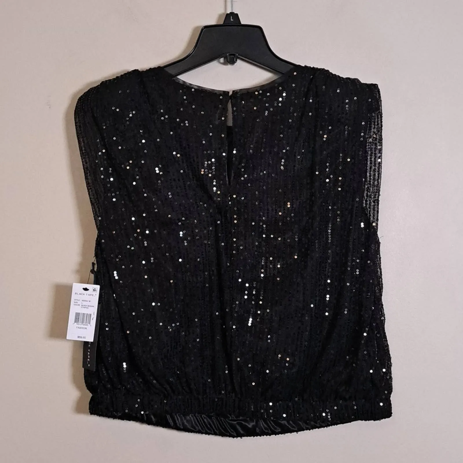 BLACK TAPE Sequin Padded-Shoulder Cap-Sleeve Top Large