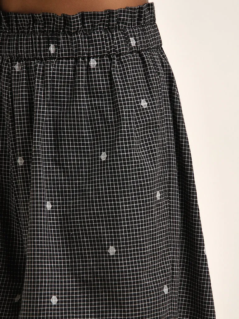 Bombay Paisley Black Checks High-Rise Cotton Shorts