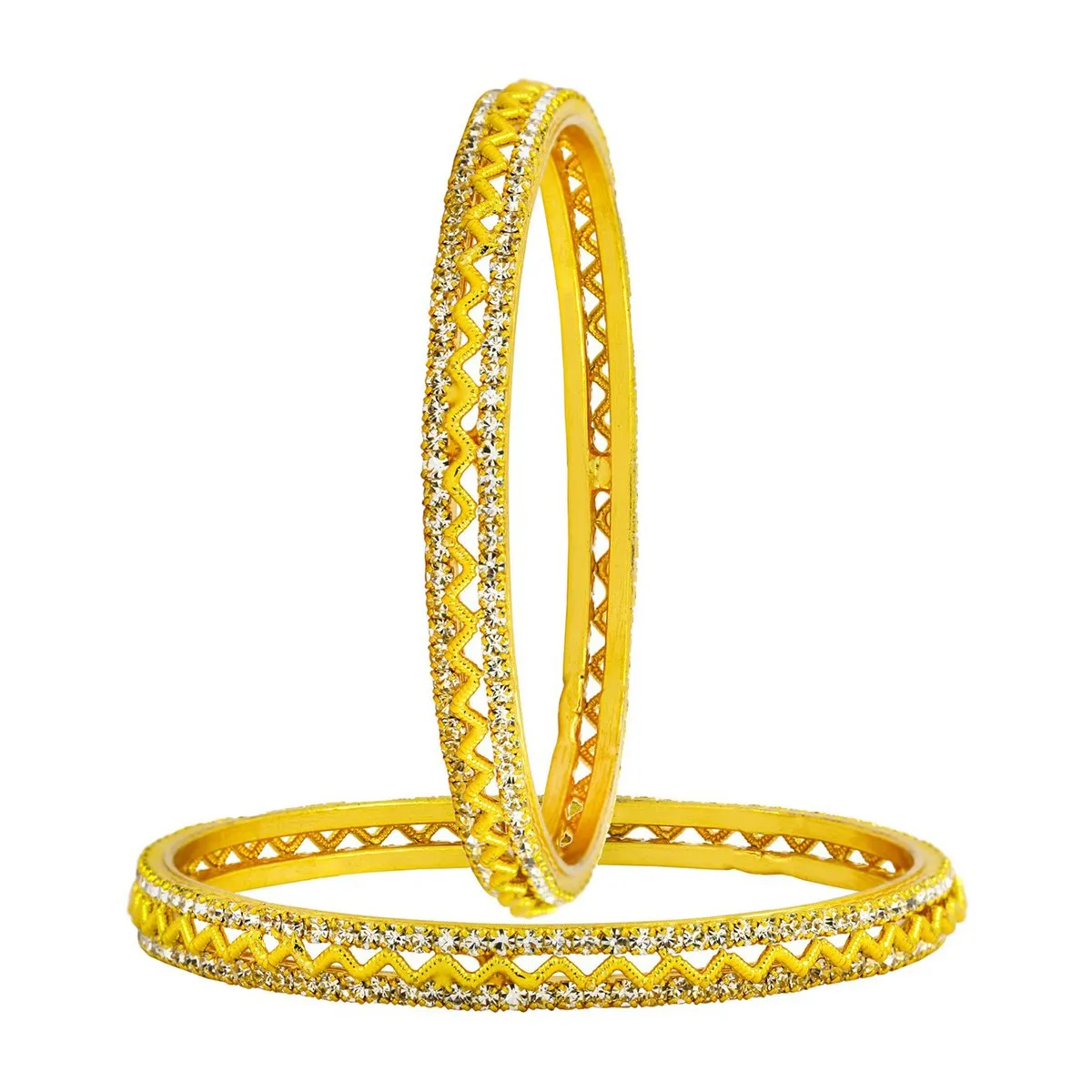 Bridal Wave American Diamond Cz 22K Gold Bangle Pair Girls Women