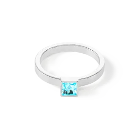 Brilliant Square small ring silver aqua