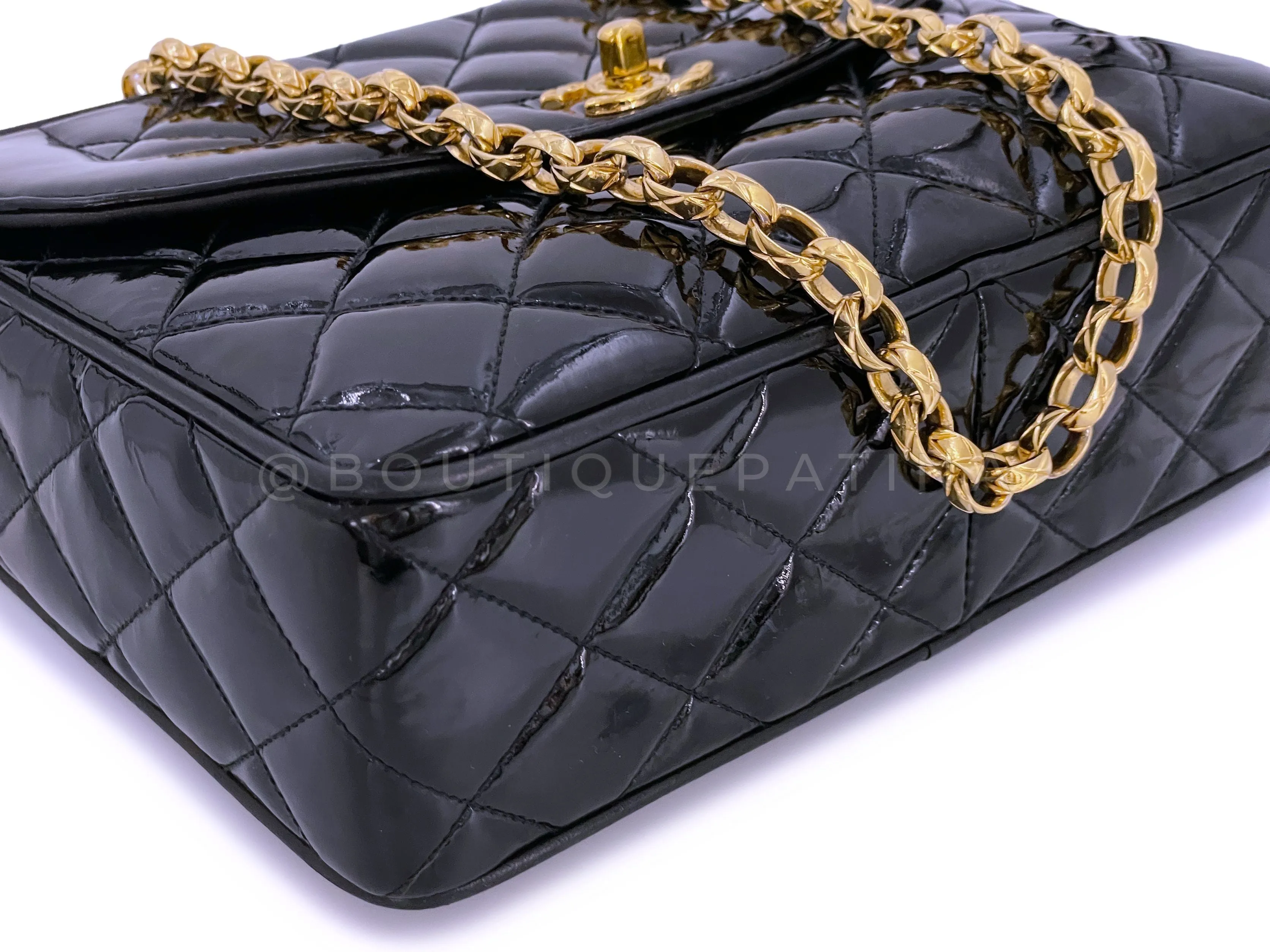 Chanel 1993 Vintage Black Patent Flap Camera Case Bag Bijoux Chain 24k GHW