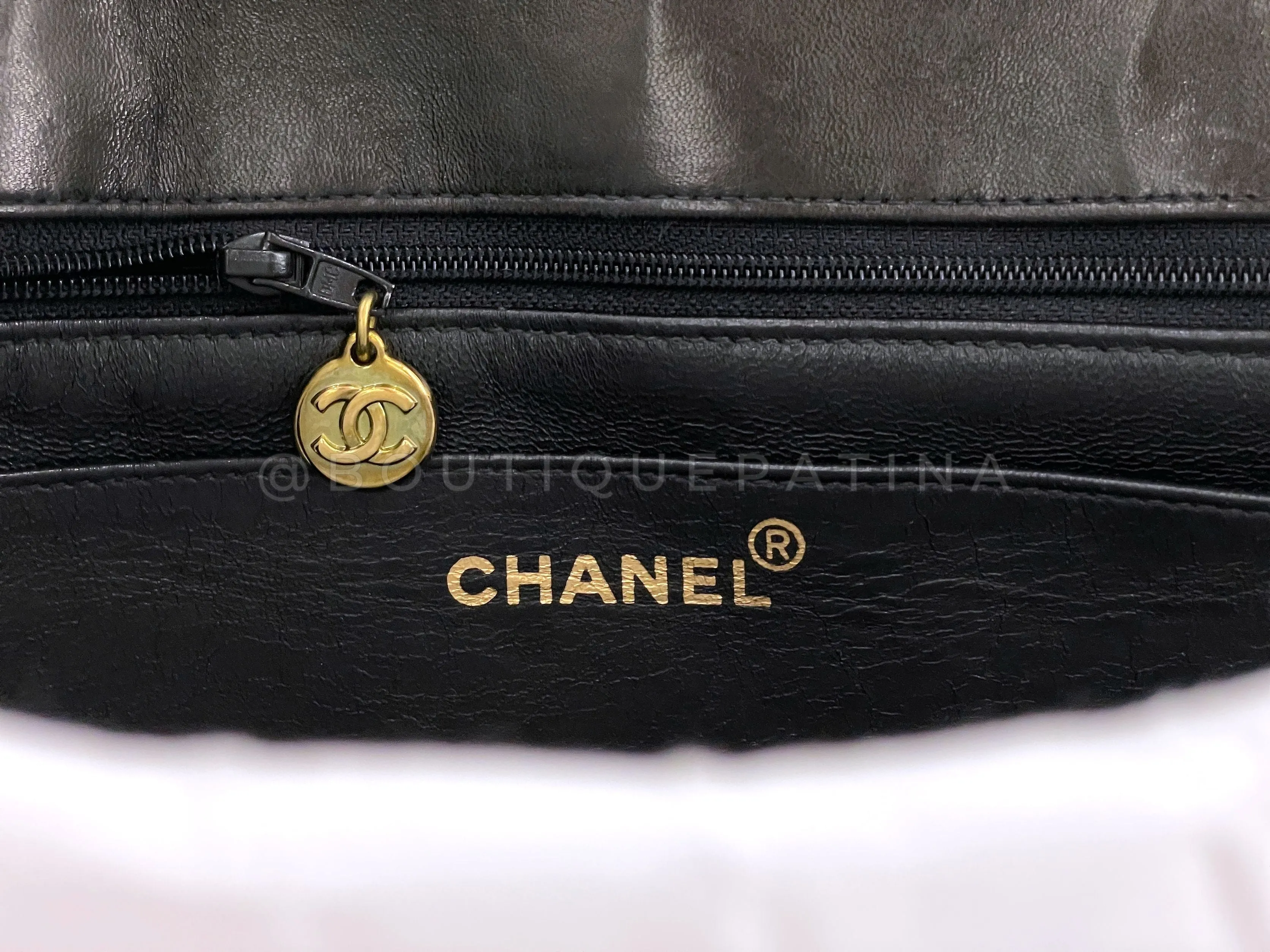 Chanel 1994 Vintage Black Patent Tall Classic Flap Bag Crossbody 24k GHW