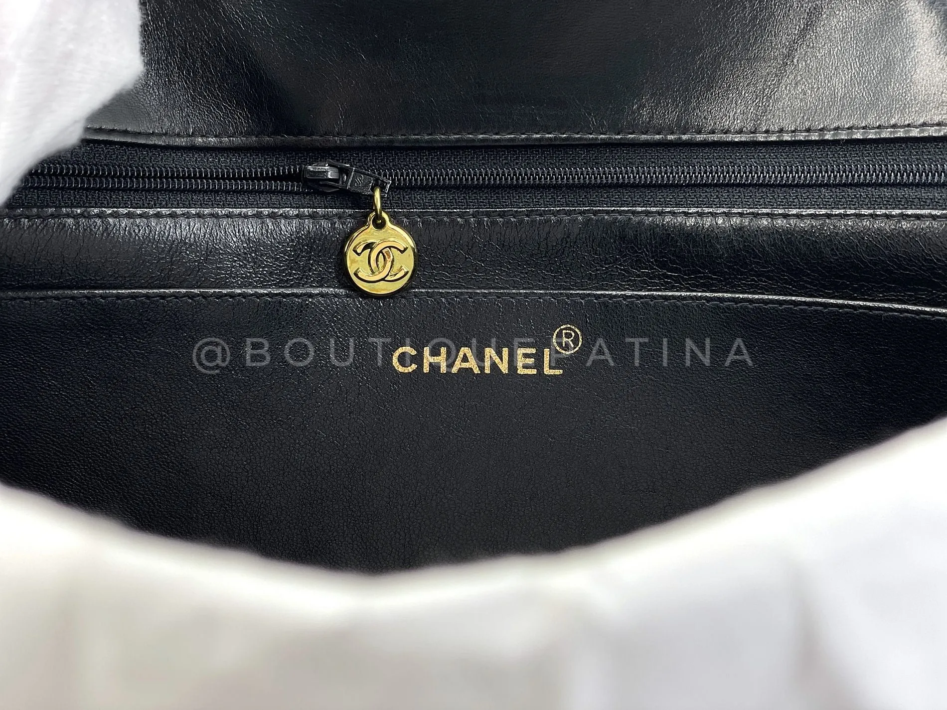 Chanel 1995 "Barbie" Black Patent Chain Around Maxi Flap Bag 24k GHW