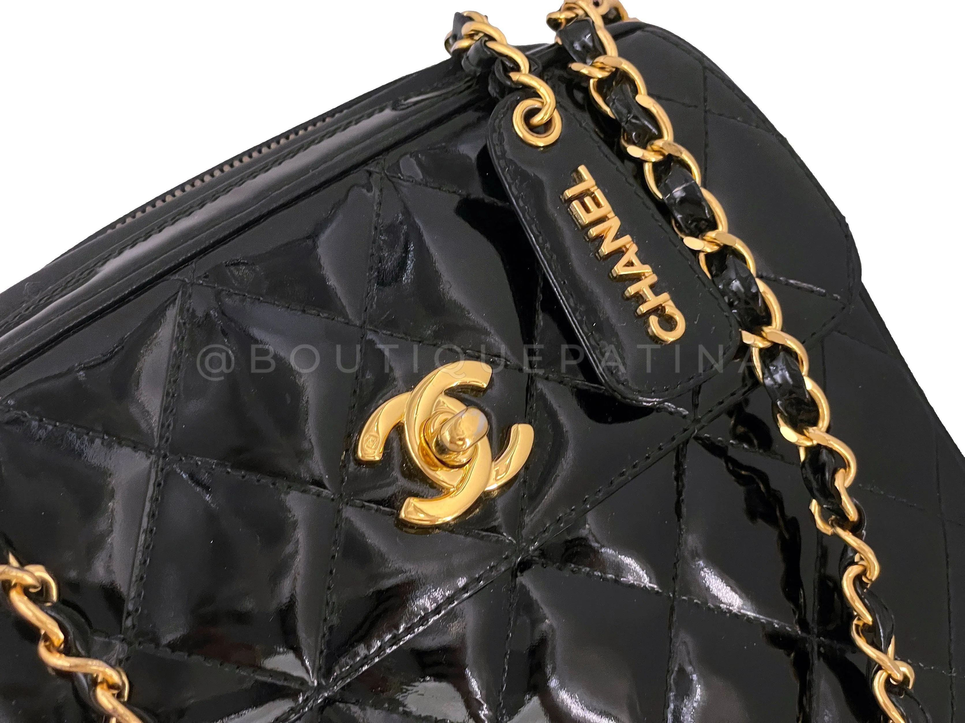 Chanel 1996 Vintage Small Black Patent Flap Camera Case Bag 24k GHW