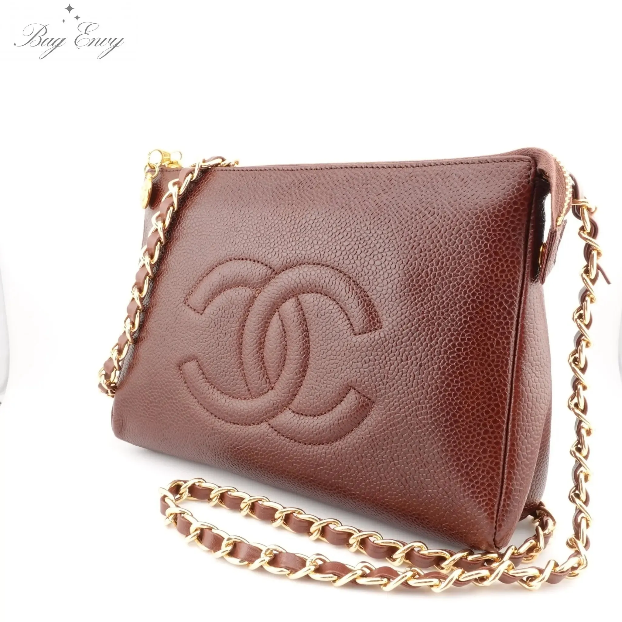 CHANEL Caviar Leather Timeless Pouch on Chain