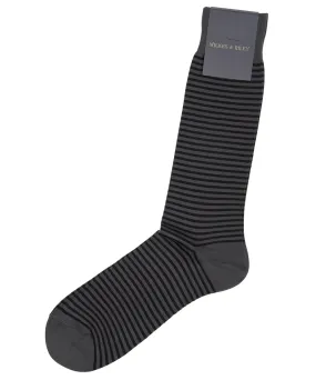 Charcoal & Black Alternating Stripe Egyptian Cotton - Mid Calf