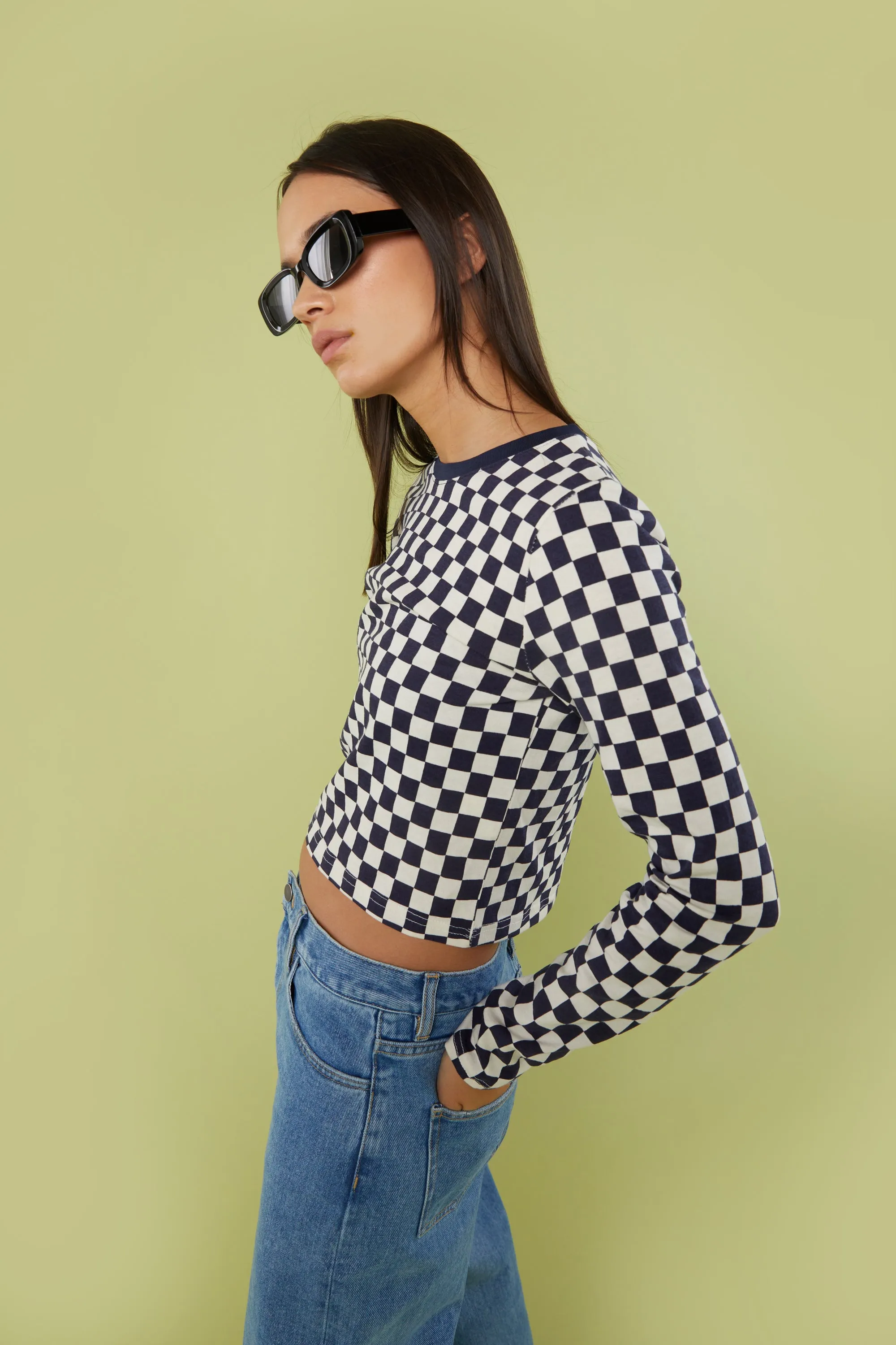 CHECKERED LONG SLEEVE TOP