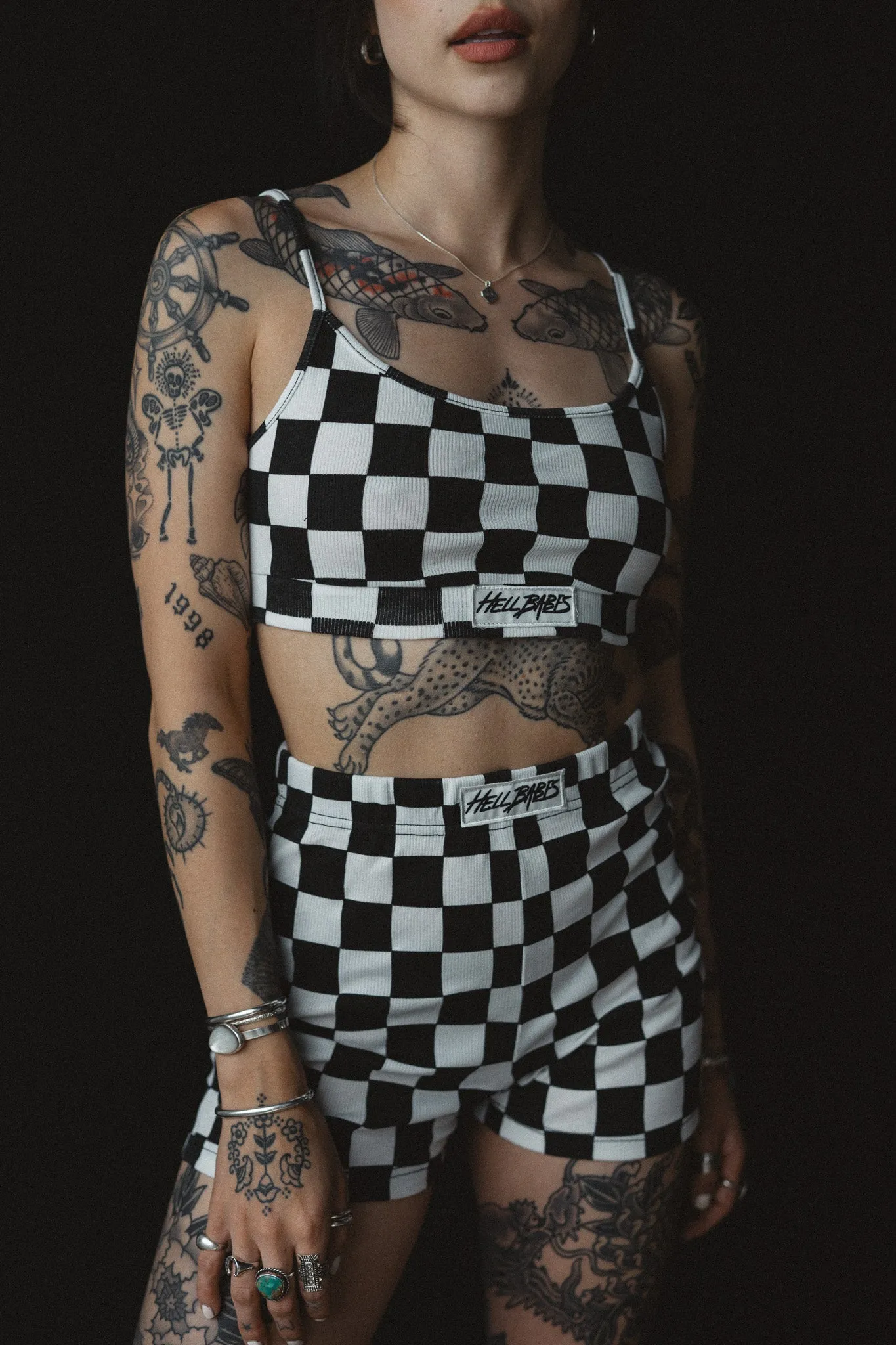 Checkered Ribbed Biker Shorts