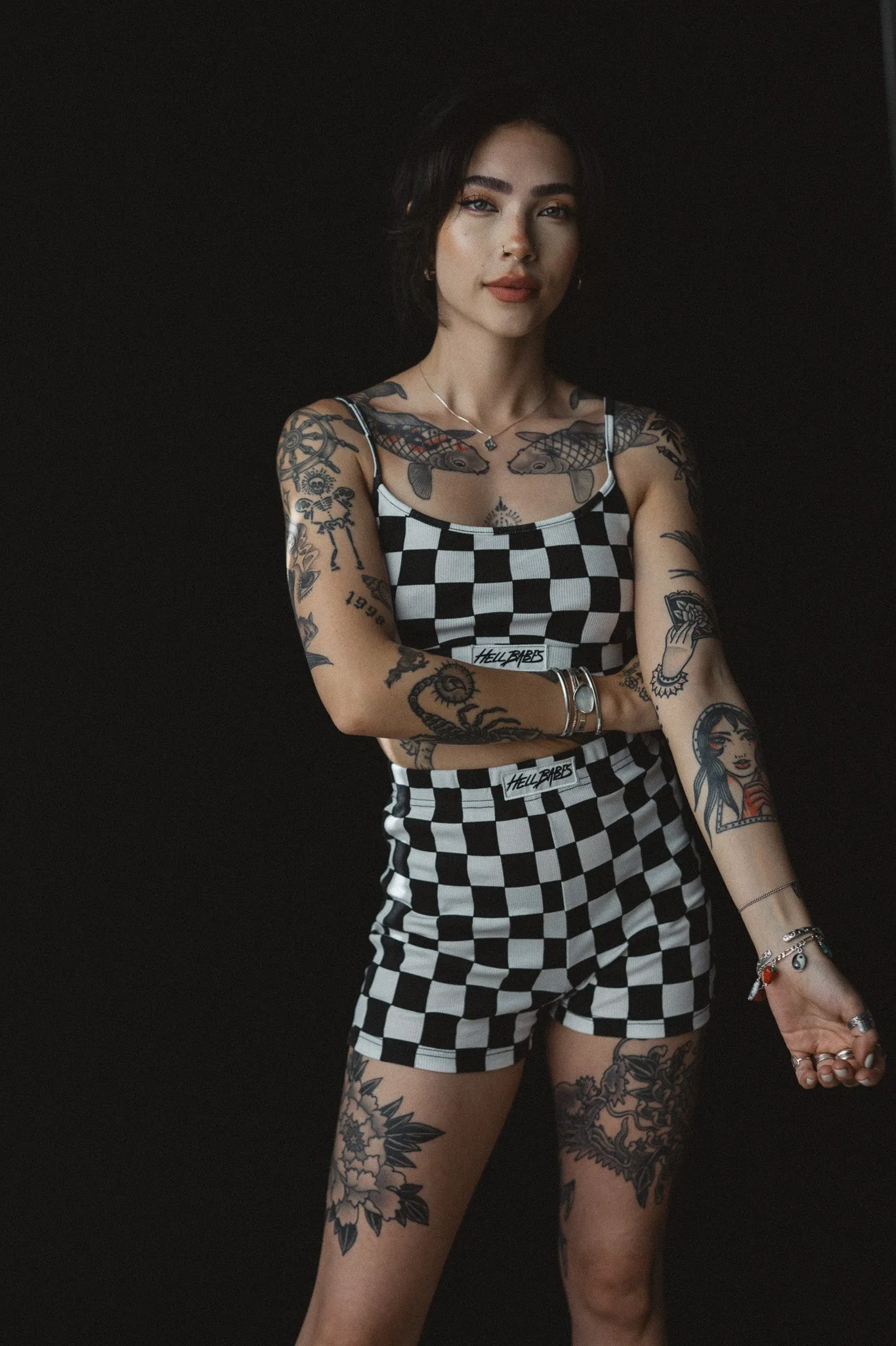 Checkered Ribbed Biker Shorts