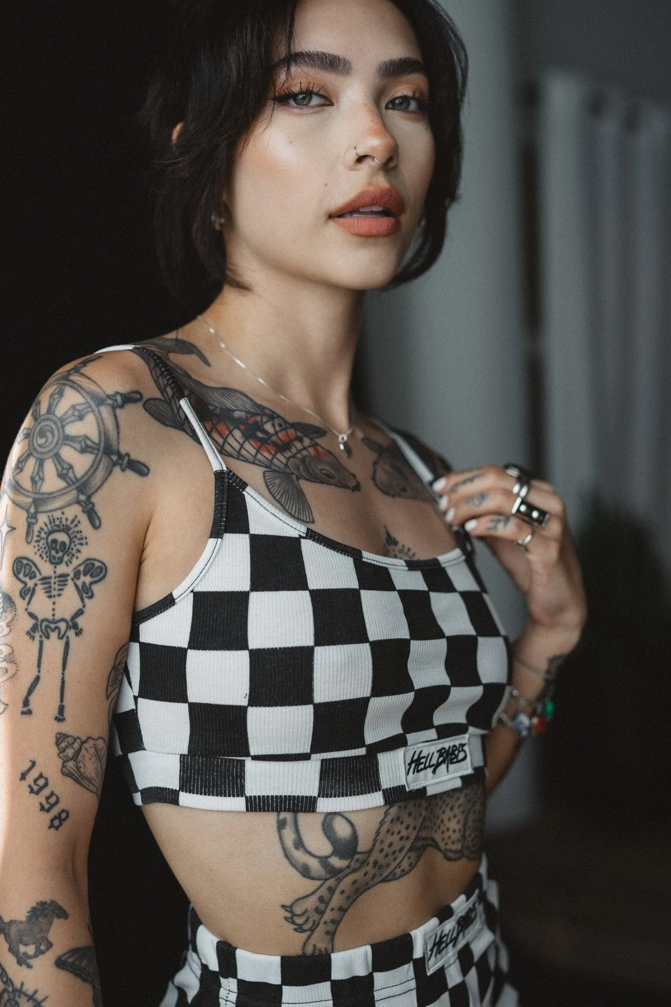 Checkered Ribbed Top