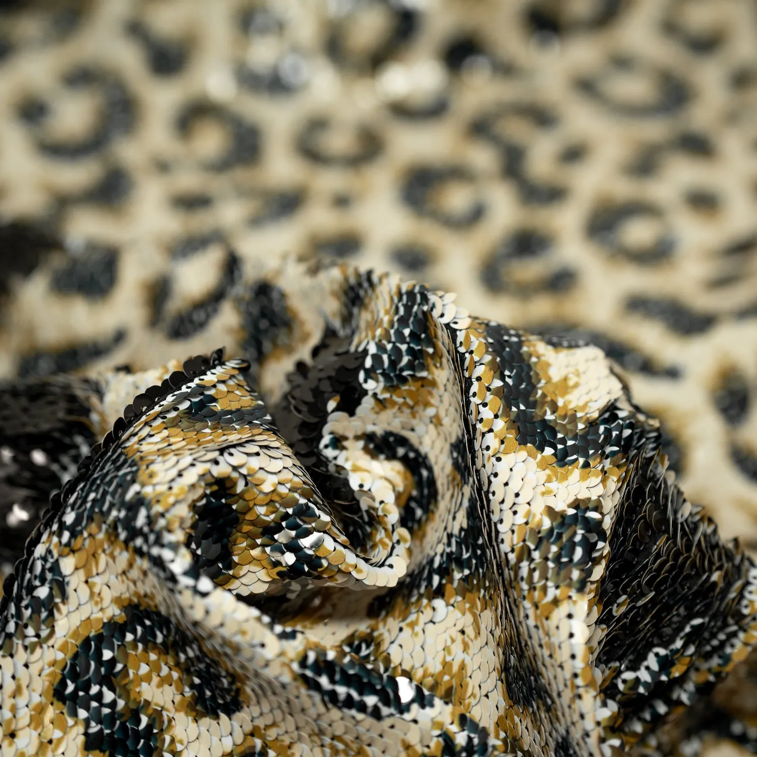 Cheetah Printed Flip Sequin on Spandex Fabric | Blue Moon Fabrics