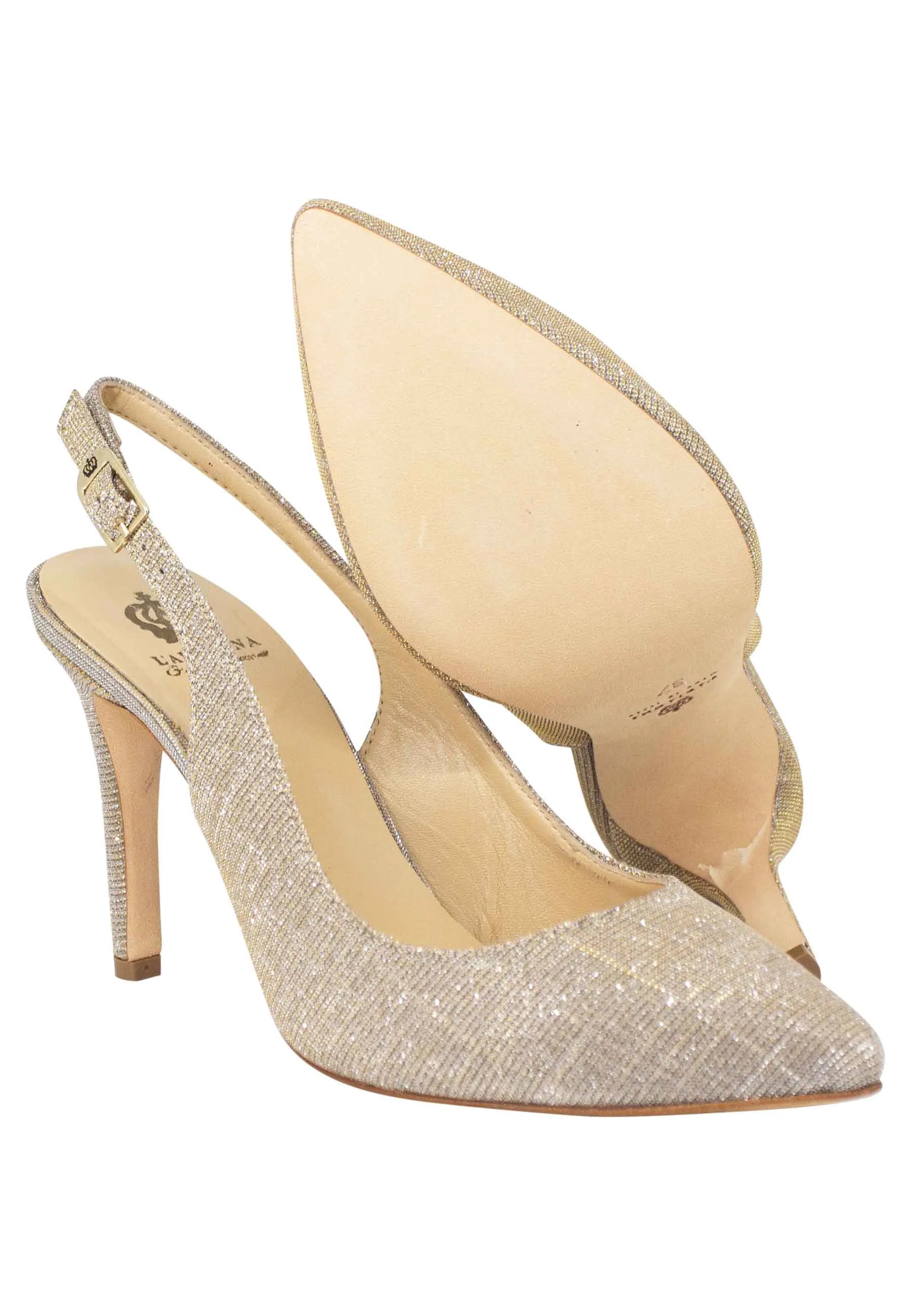 Decollete slingback donna in tessuto nude tacco alto