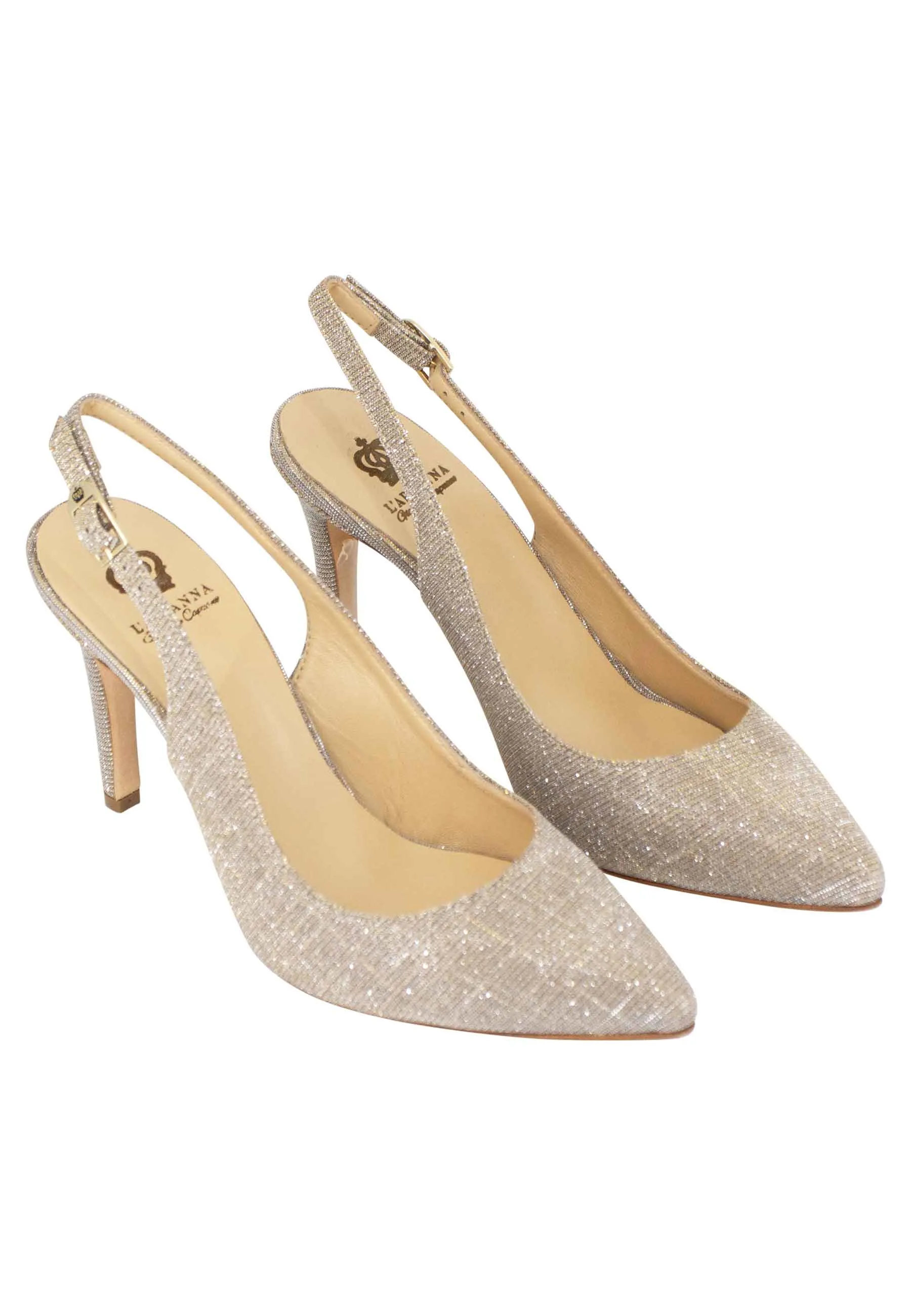 Decollete slingback donna in tessuto nude tacco alto