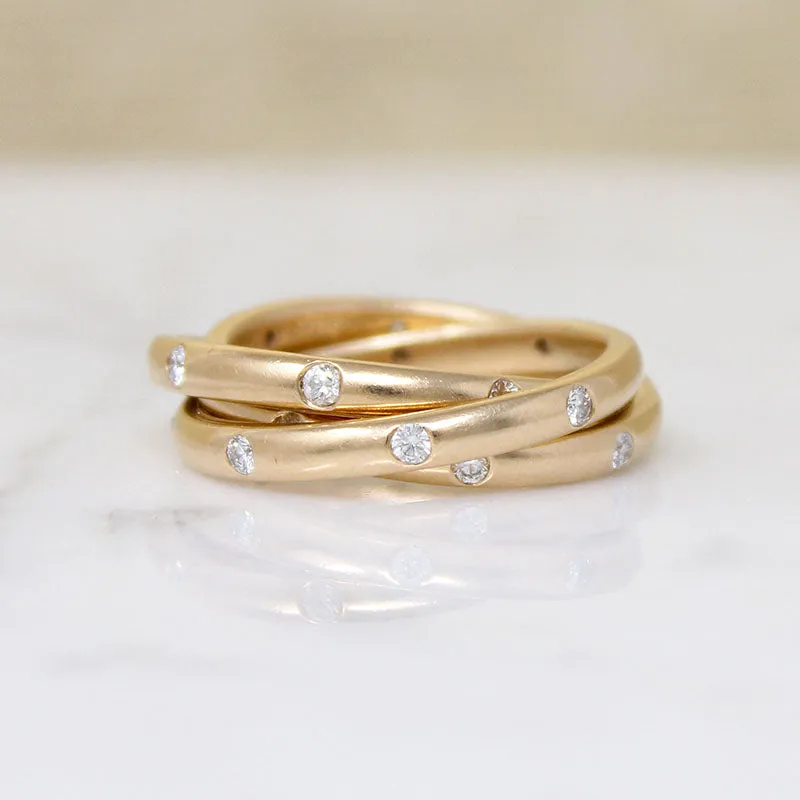 Diamond Studded 14k Gold Rolling Ring