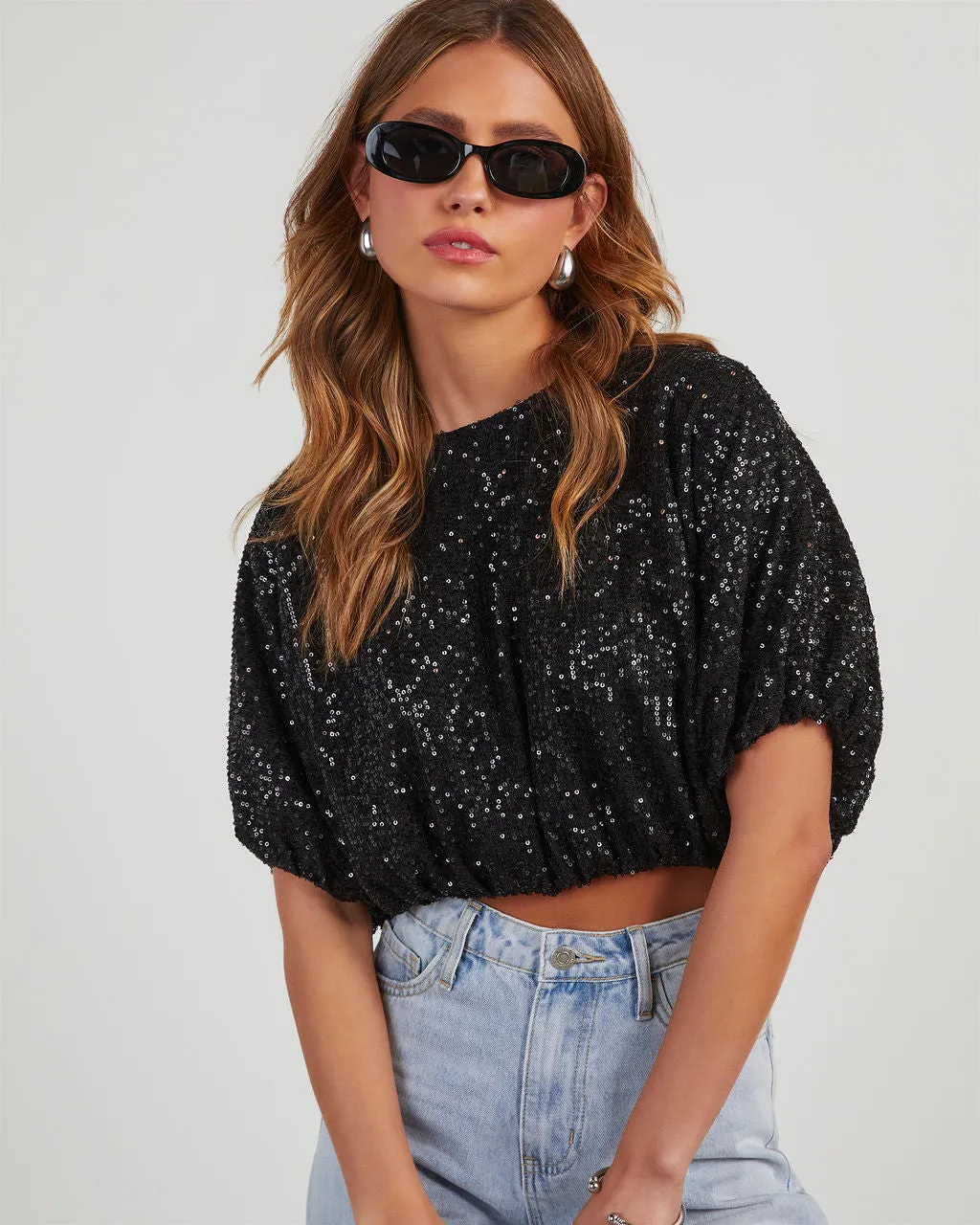 Diva Sequin Bubble Hem Top