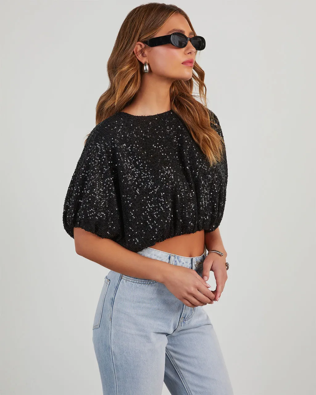 Diva Sequin Bubble Hem Top