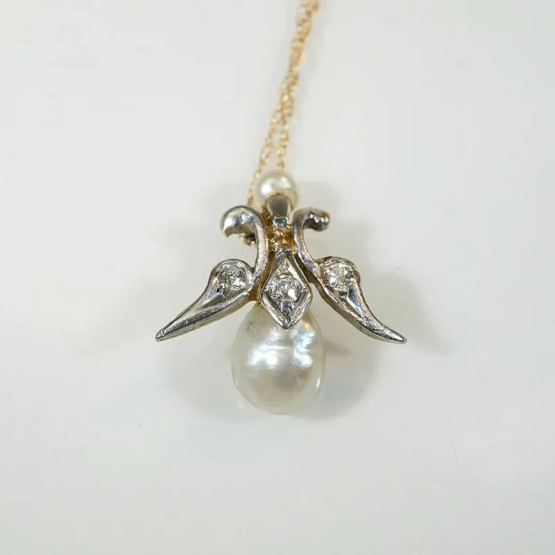 Dreamy Baroque Pearl Pendant in Platinum, Gold & Diamonds