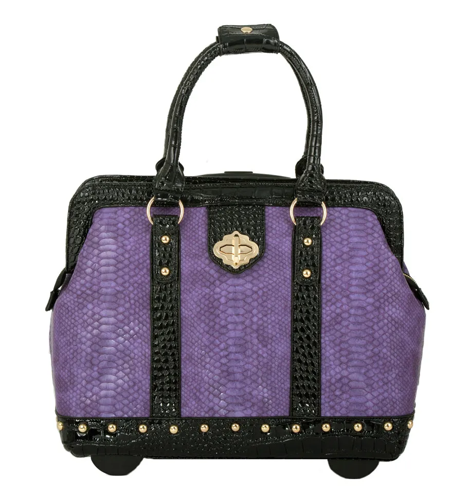 Duchess Purple Python Rolling Laptop Bag | Stylish Briefcase & Travel Tote for Women | Fits 11"-14" Laptops