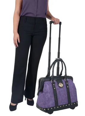 Duchess Purple Python Rolling Laptop Bag | Stylish Briefcase & Travel Tote for Women | Fits 11"-14" Laptops