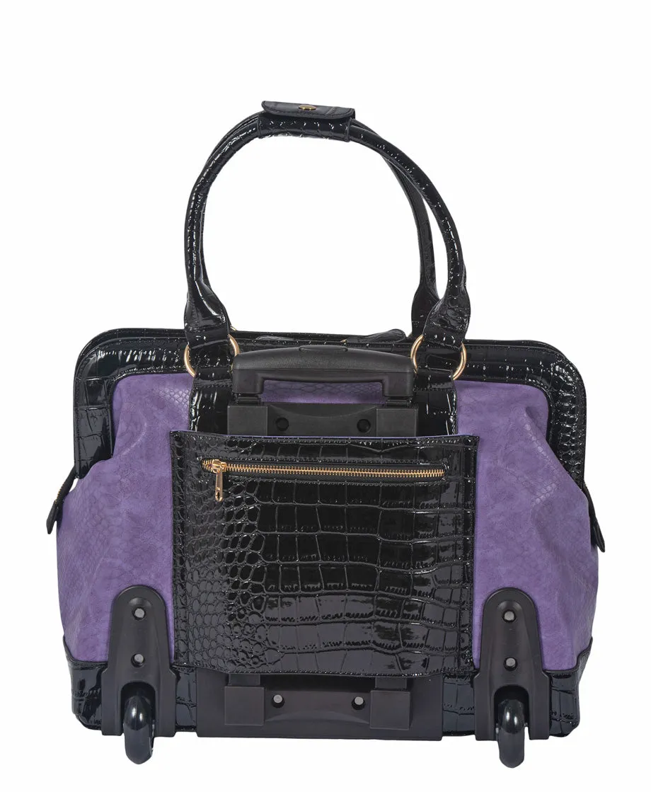 Duchess Purple Python Rolling Laptop Bag | Stylish Briefcase & Travel Tote for Women | Fits 11"-14" Laptops