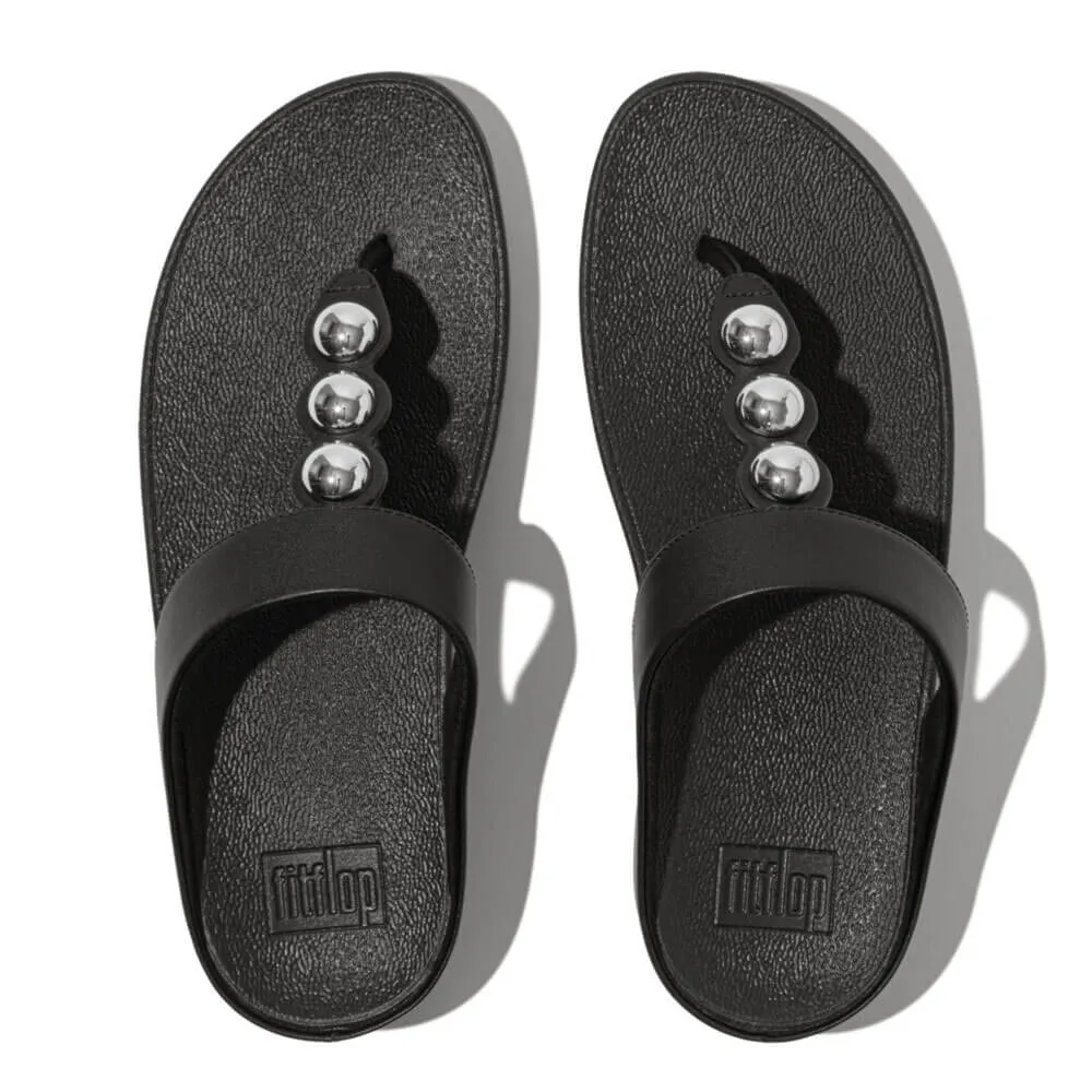 FitFlop Fino Mirror Dome Leather Sandals - Black