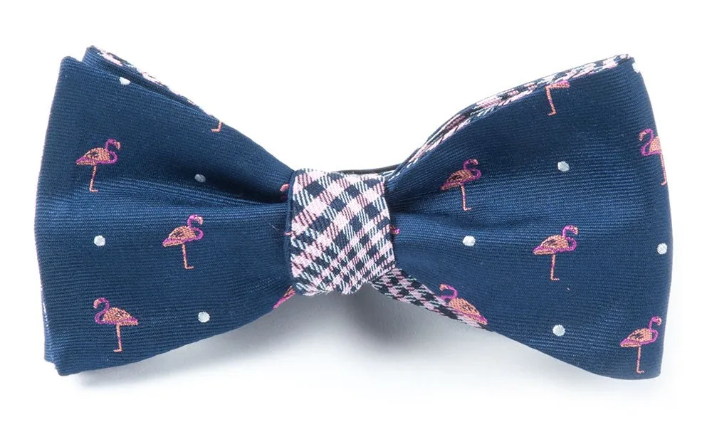 Flamingo Plaid Navy Bow Tie