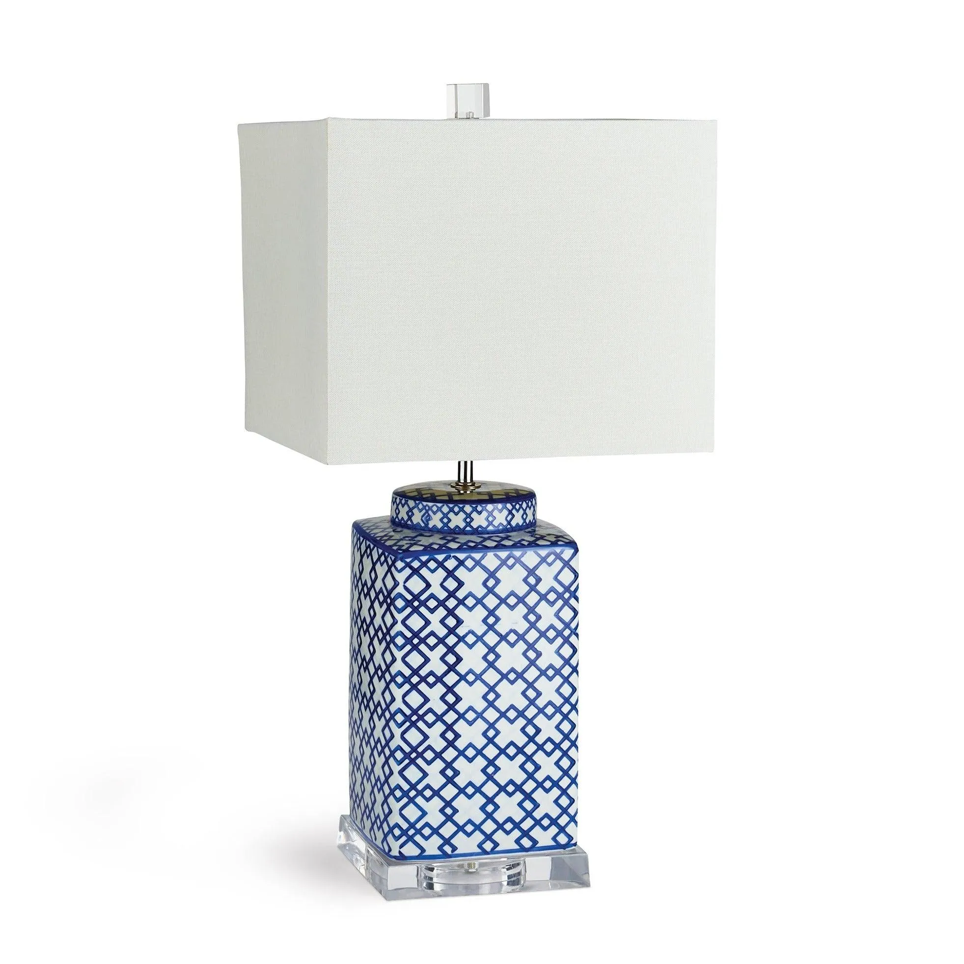 Fretwork Square Blue and White Lamp - Large