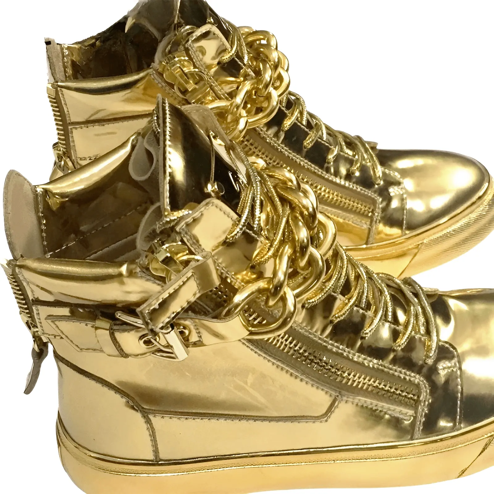 Gold Chain Silver Chain High-Top Men's Leather Sneakers