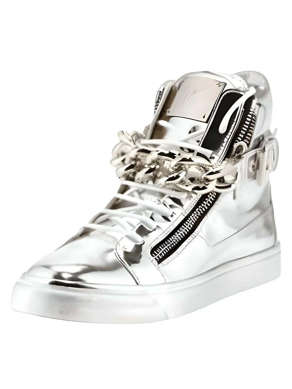 Gold Chain Silver Chain High-Top Men's Leather Sneakers