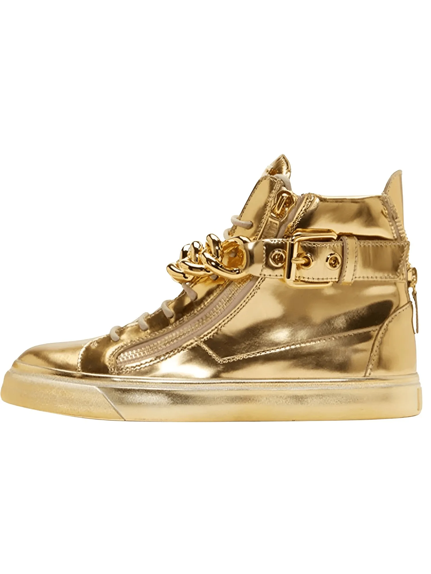 Gold Chain Silver Chain High-Top Men's Leather Sneakers